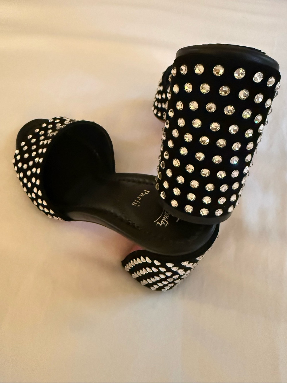 Christian Louboutin Black Crystal-Stud Slide Mules with Red Sole - Picture 4 of 7